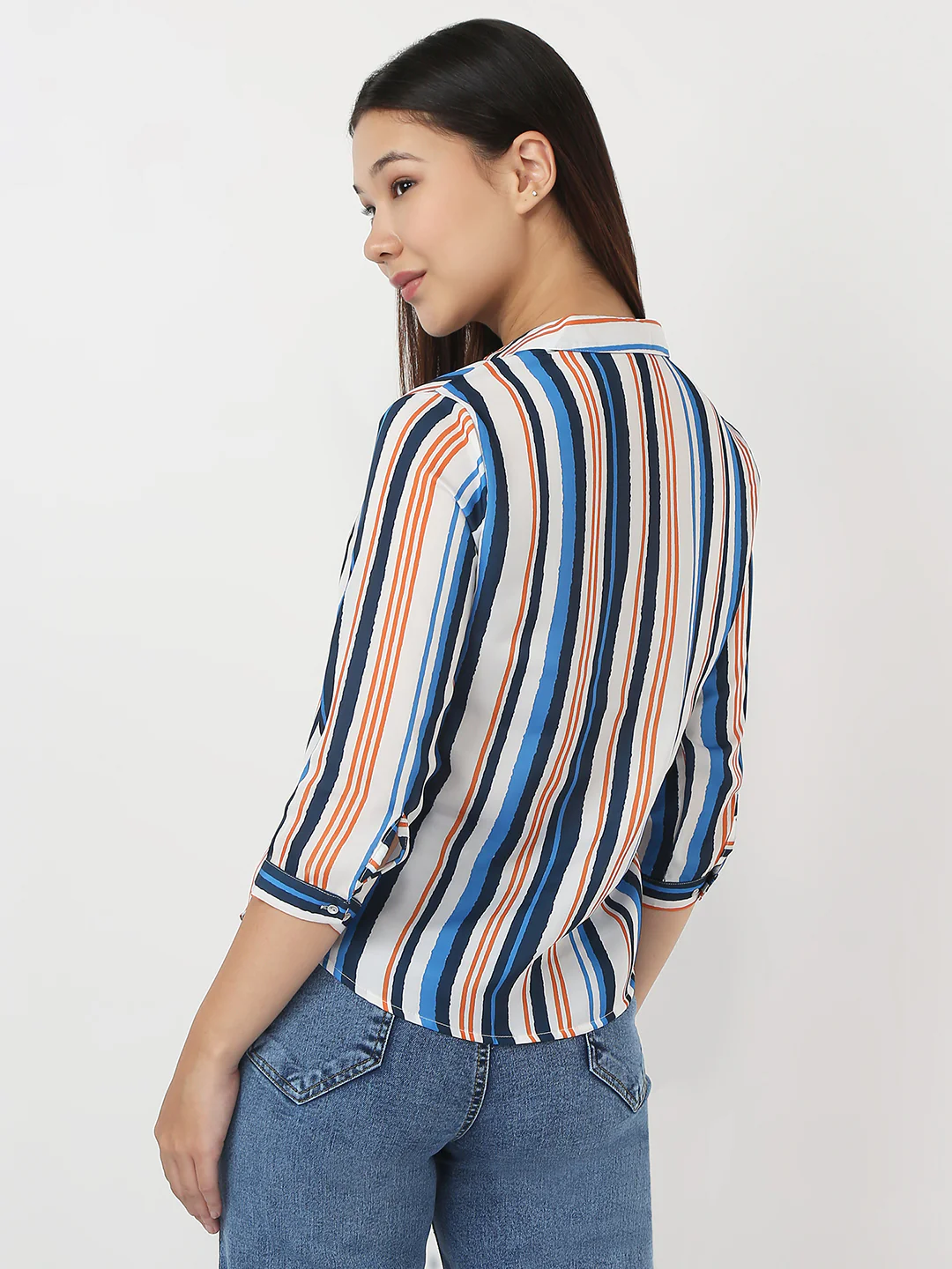 Women Multi Slim Stripe Shirt - Image 3