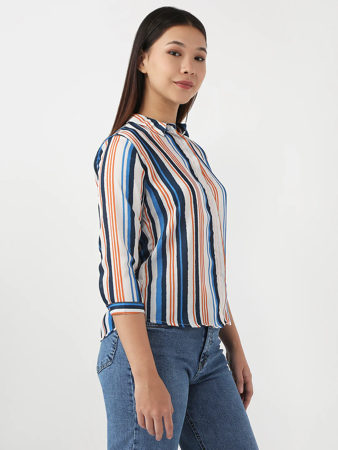 Women Multi Slim Stripe Shirt - Image 5