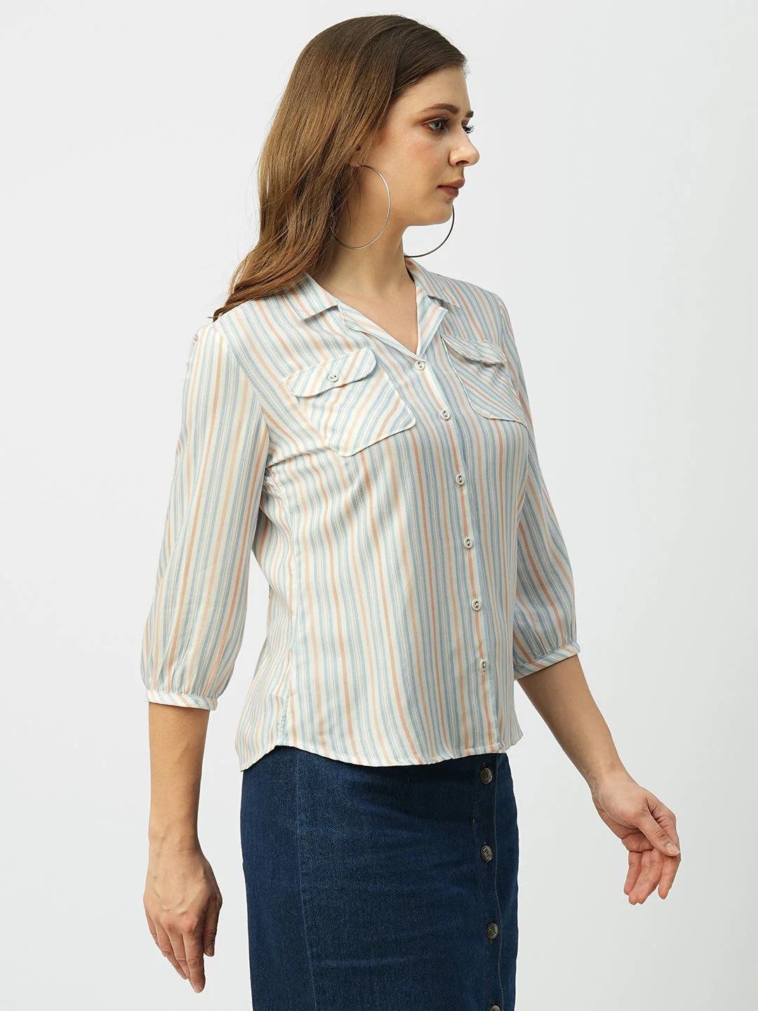 Women Multi Striped Slim Shirt - Image 4