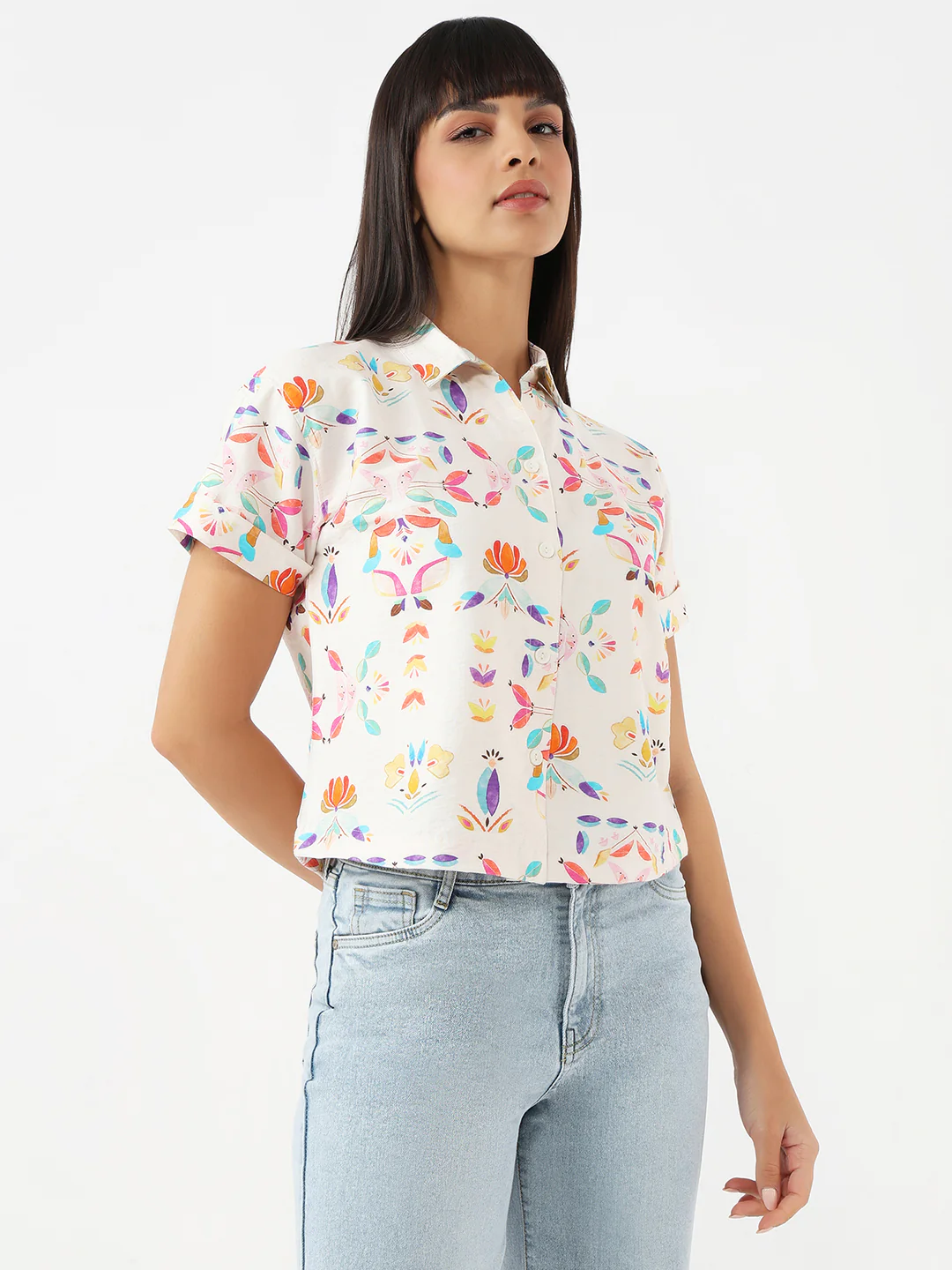 Women Multicolor Crop Shirt - Image 4