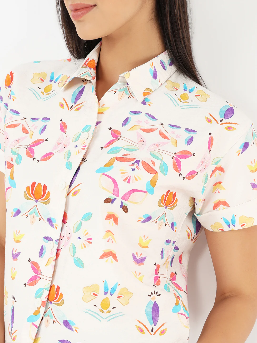 Women Multicolor Crop Shirt - Image 5