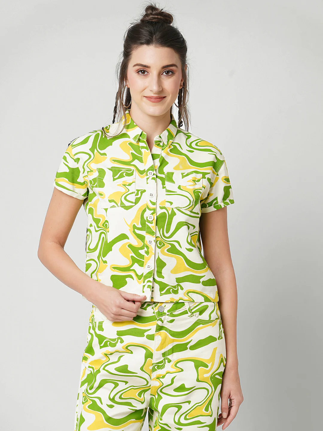 Women Multicolor Printed Crop Shirt - Image 2