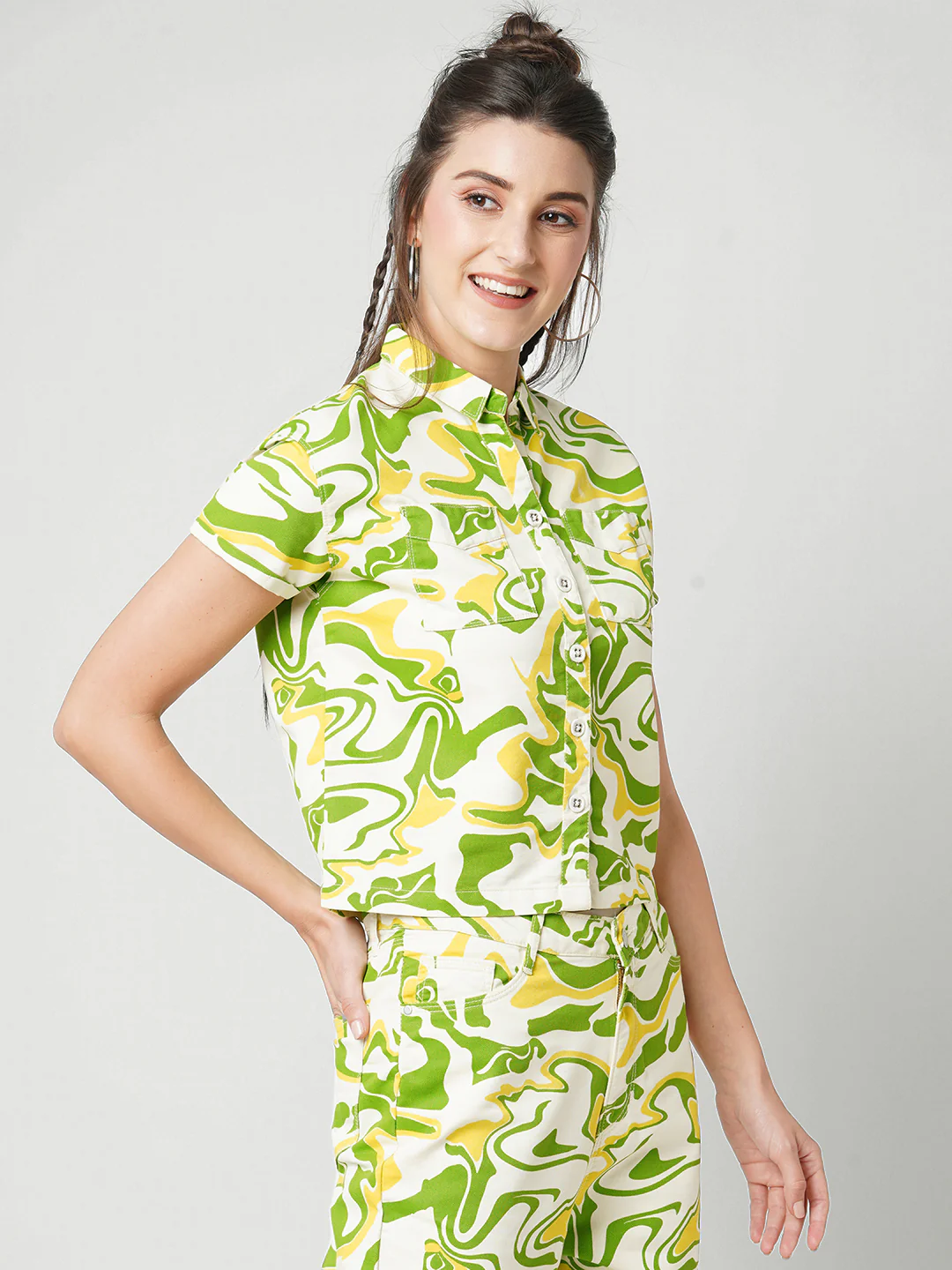 Women Multicolor Printed Crop Shirt - Image 5