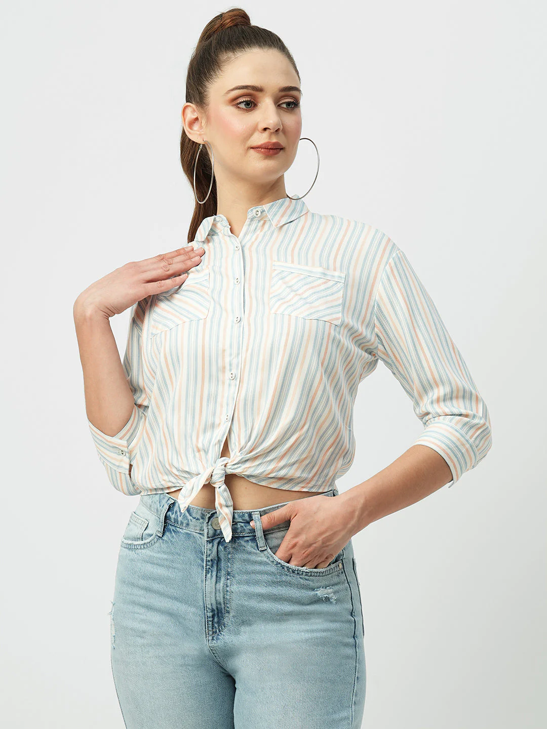 Women Multicolor Striped Crop Shirt
