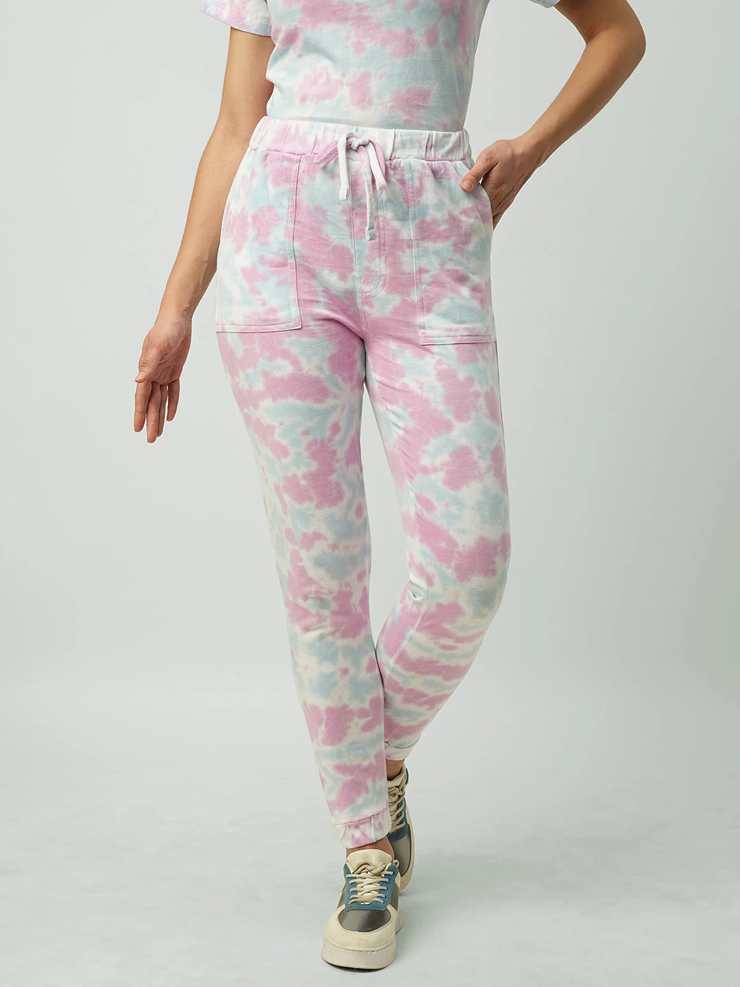 Women Multicolor Tie & Dye High-Rise Joggers - Image 2