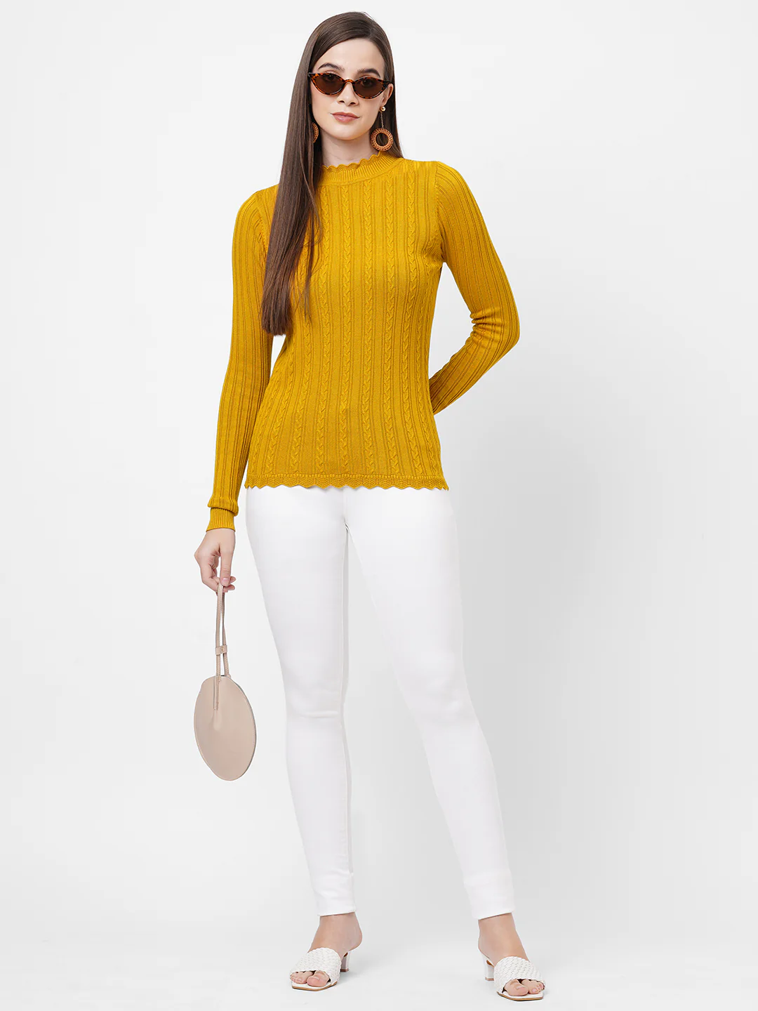 Women Mustard Slim Sweater - Image 2
