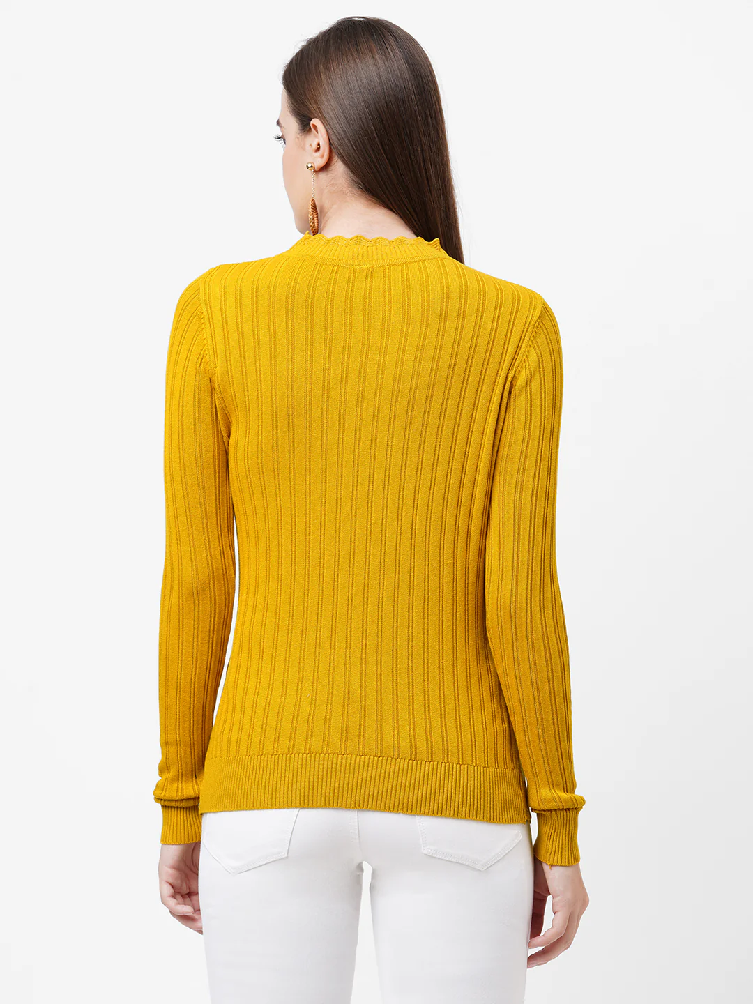 Women Mustard Slim Sweater - Image 3