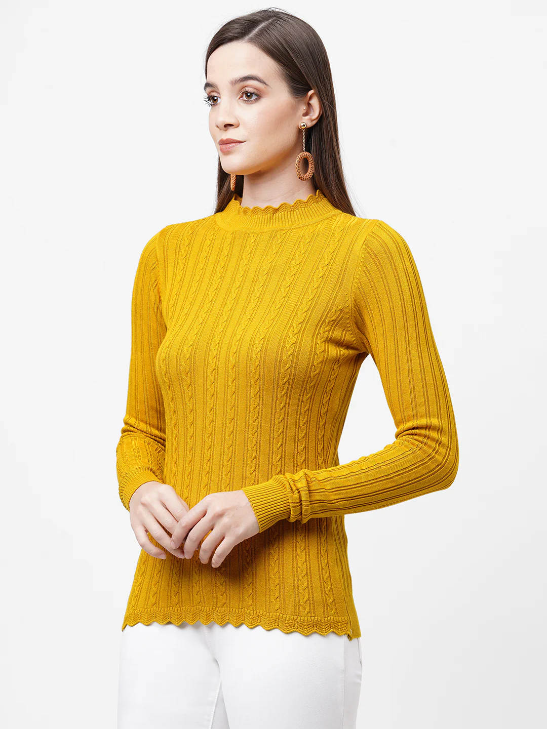 Women Mustard Slim Sweater - Image 4