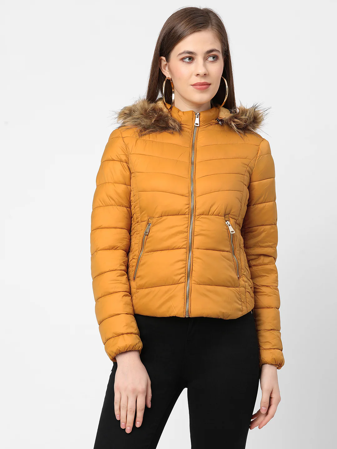 Women Mustard Winter Jacket - Image 2