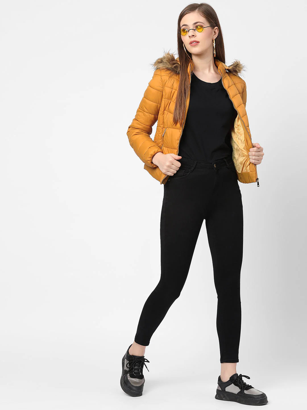 Women Mustard Winter Jacket - Image 5