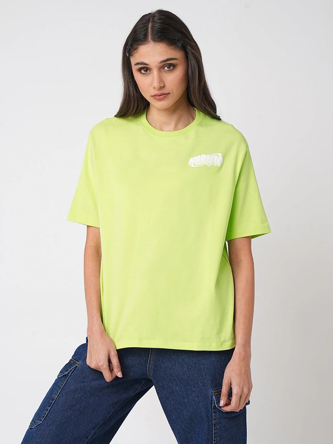 Women Naruto Lime Boxy Graphic Tees