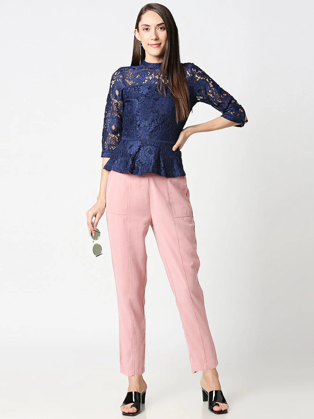 Women Navy Blue Peplum Top