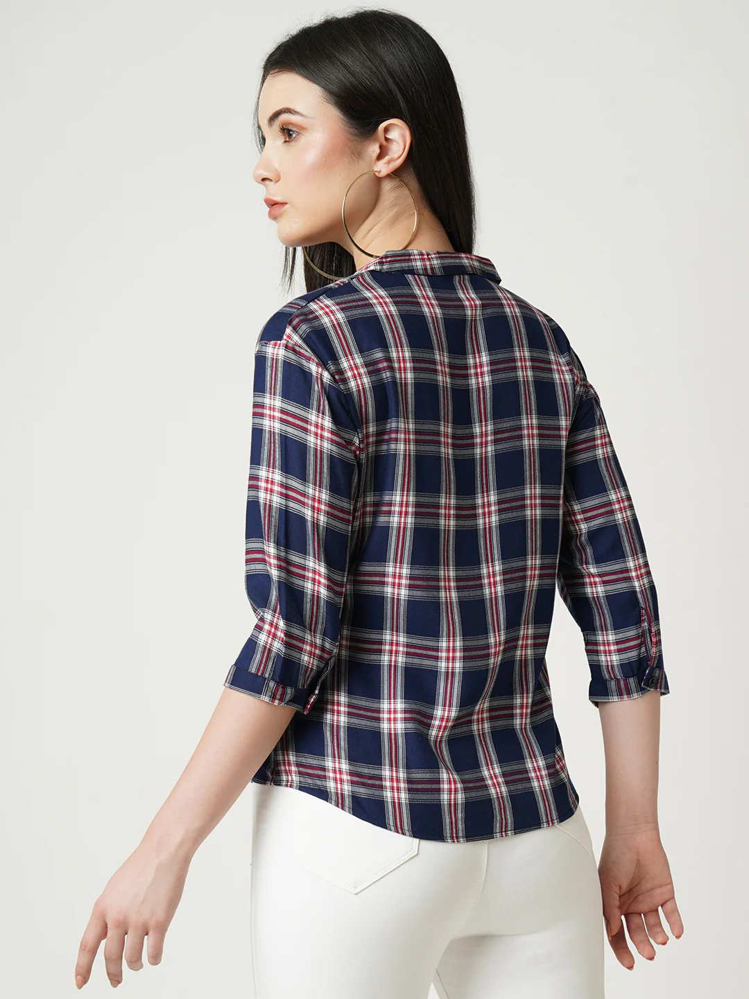 Women Navy Checks Shirt - Image 3