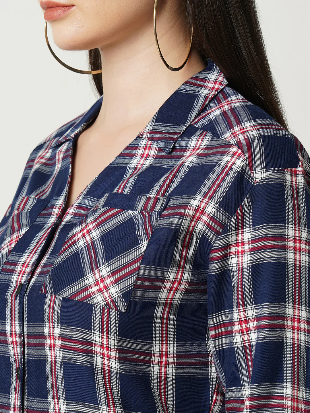 Women Navy Checks Shirt - Image 4