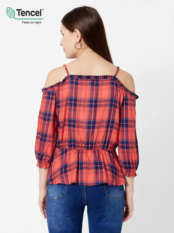Women Navy/Coral Off Shoulder Top - Image 3