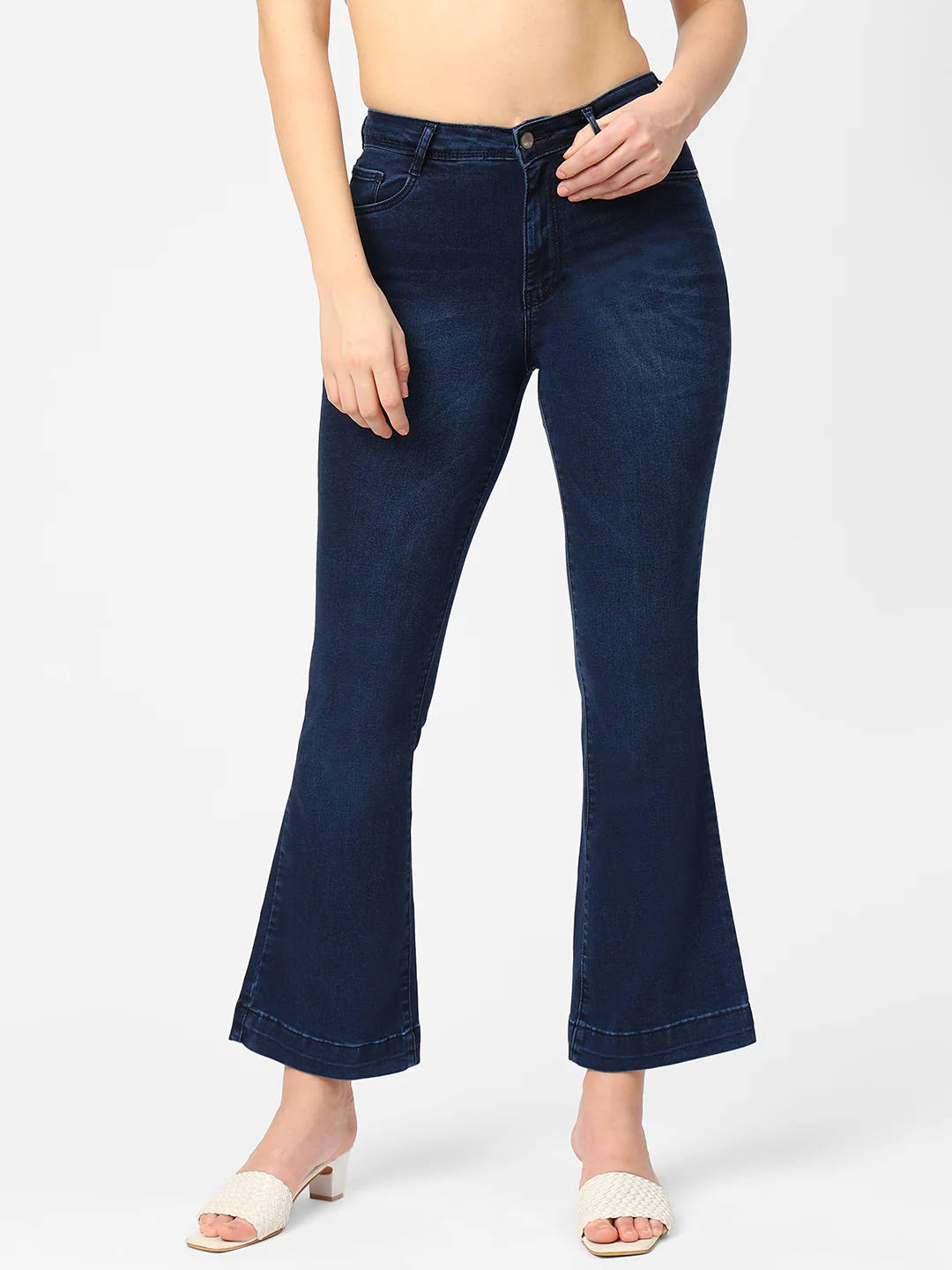 Women Navy High-Rise Flare Jeans - Image 2
