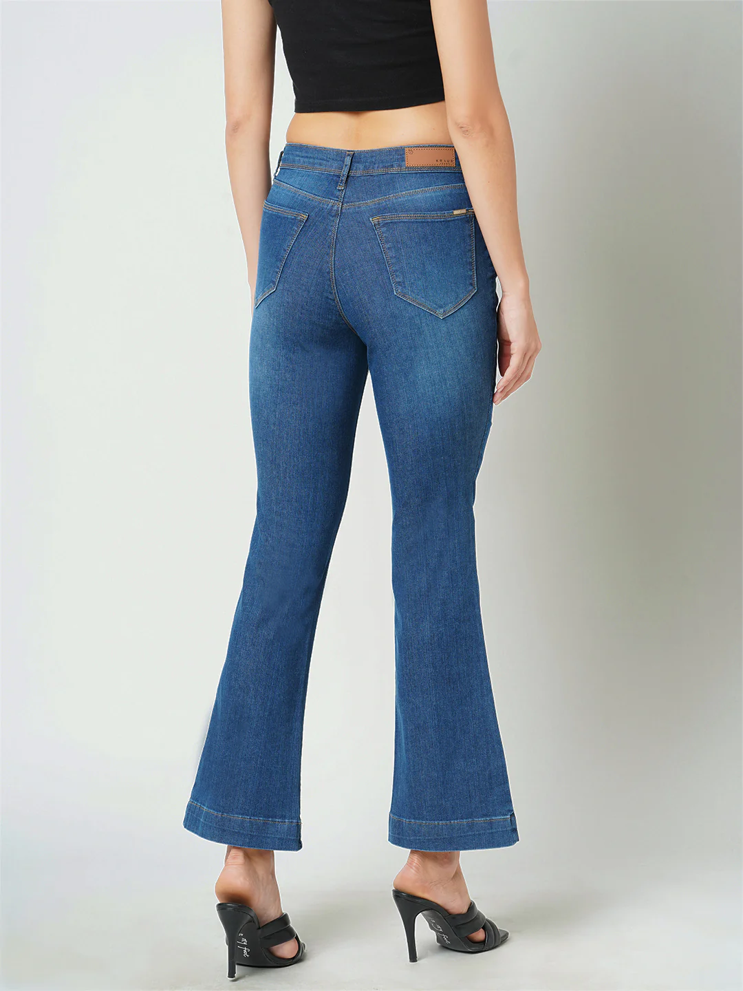 Women Navy High-Rise Mini Flare Jeans - Image 3