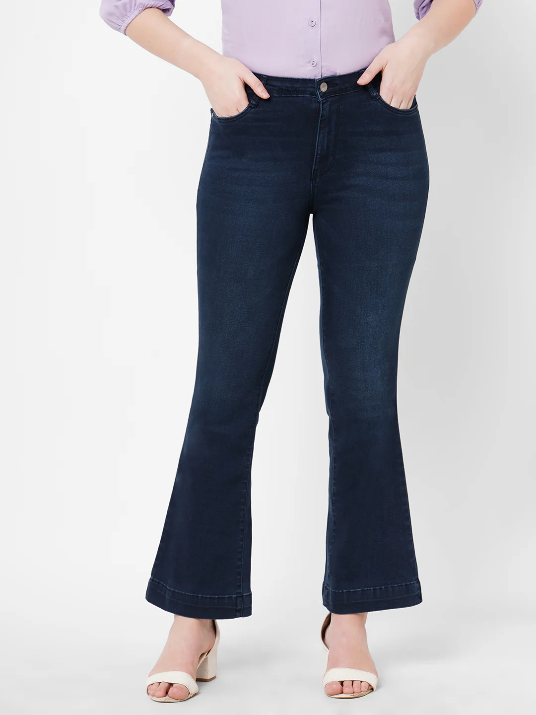 Women Navy High-Rise Mini Flare Jeans - Image 2
