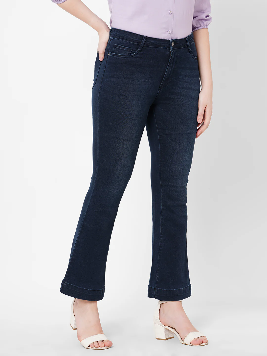 Women Navy High-Rise Mini Flare Jeans - Image 4