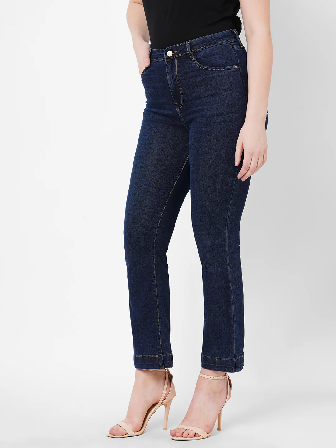 Women Navy High-Rise Mini Flare Jeans - Image 6