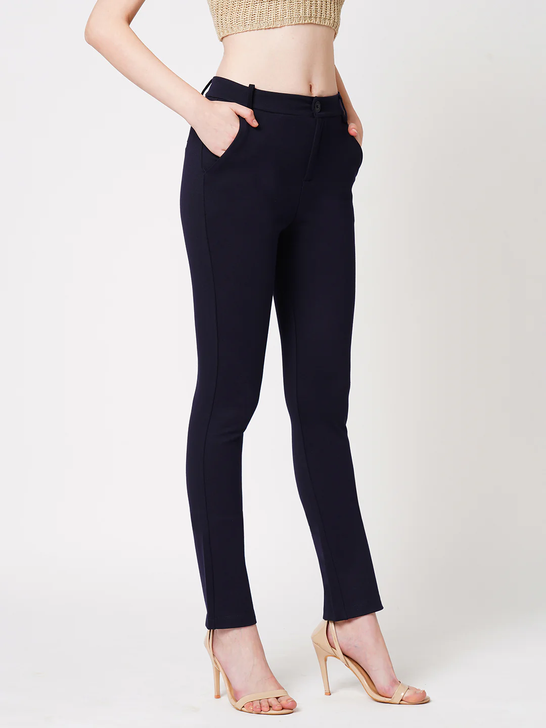 Women Navy High-Rise Skinny Treggings - Image 5