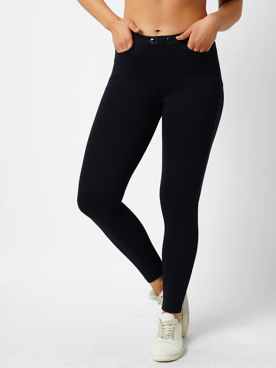 Women Navy High-Rise Skinny Treggings - Image 2