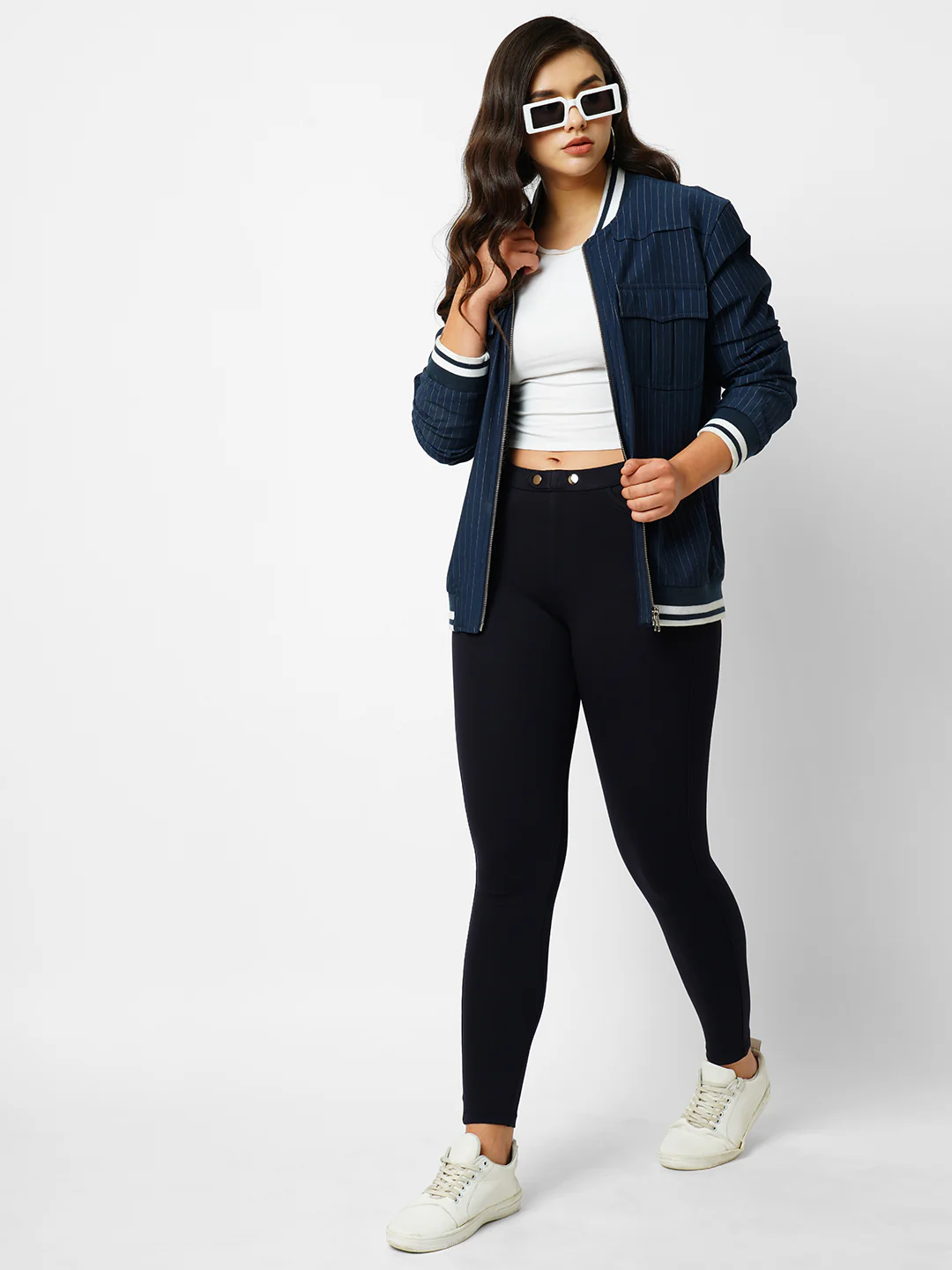 Women Navy High-Rise Skinny Treggings - Image 4
