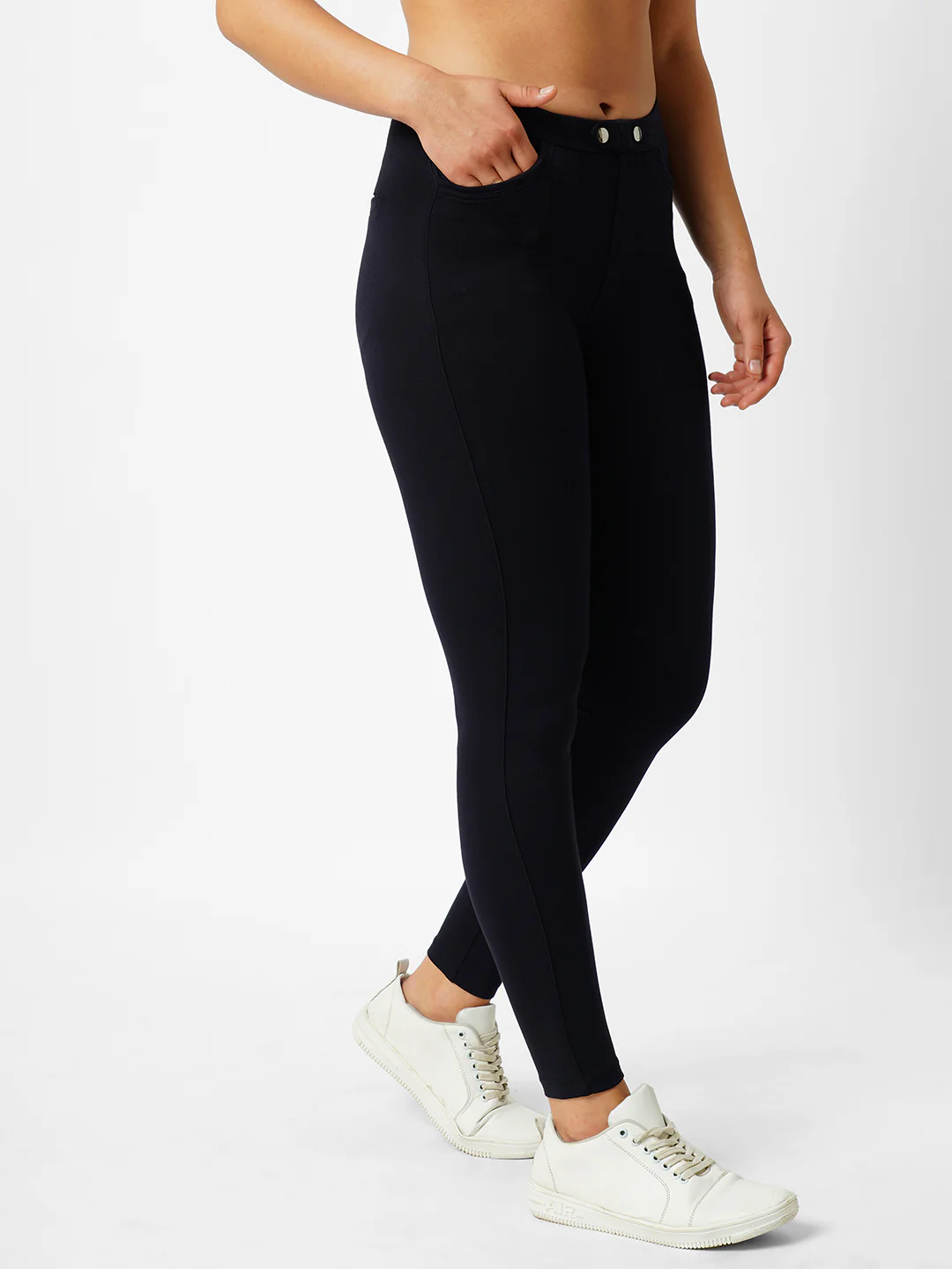Women Navy High-Rise Skinny Treggings - Image 5