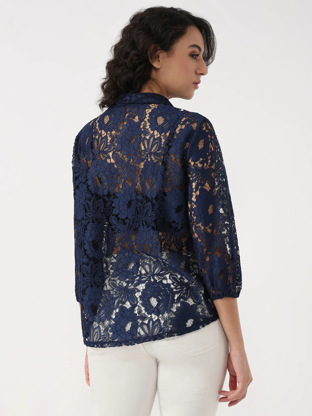 Women Navy Lace Shirt - Image 3