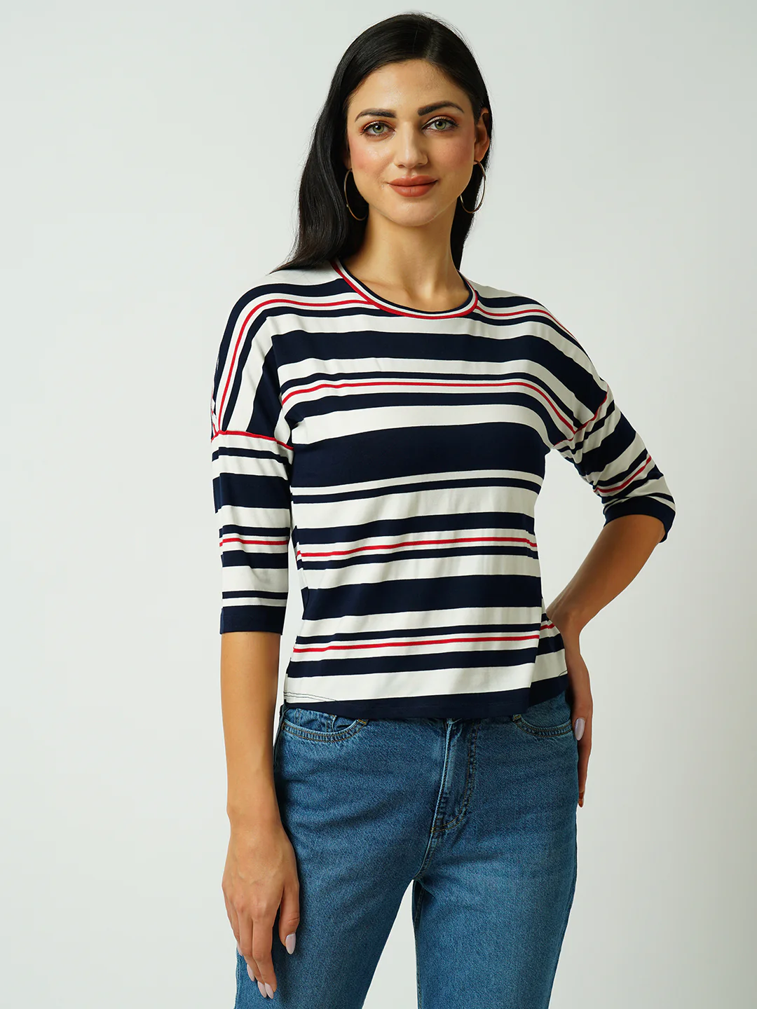 Women Navy/Off White Strip Tshirt - Image 2