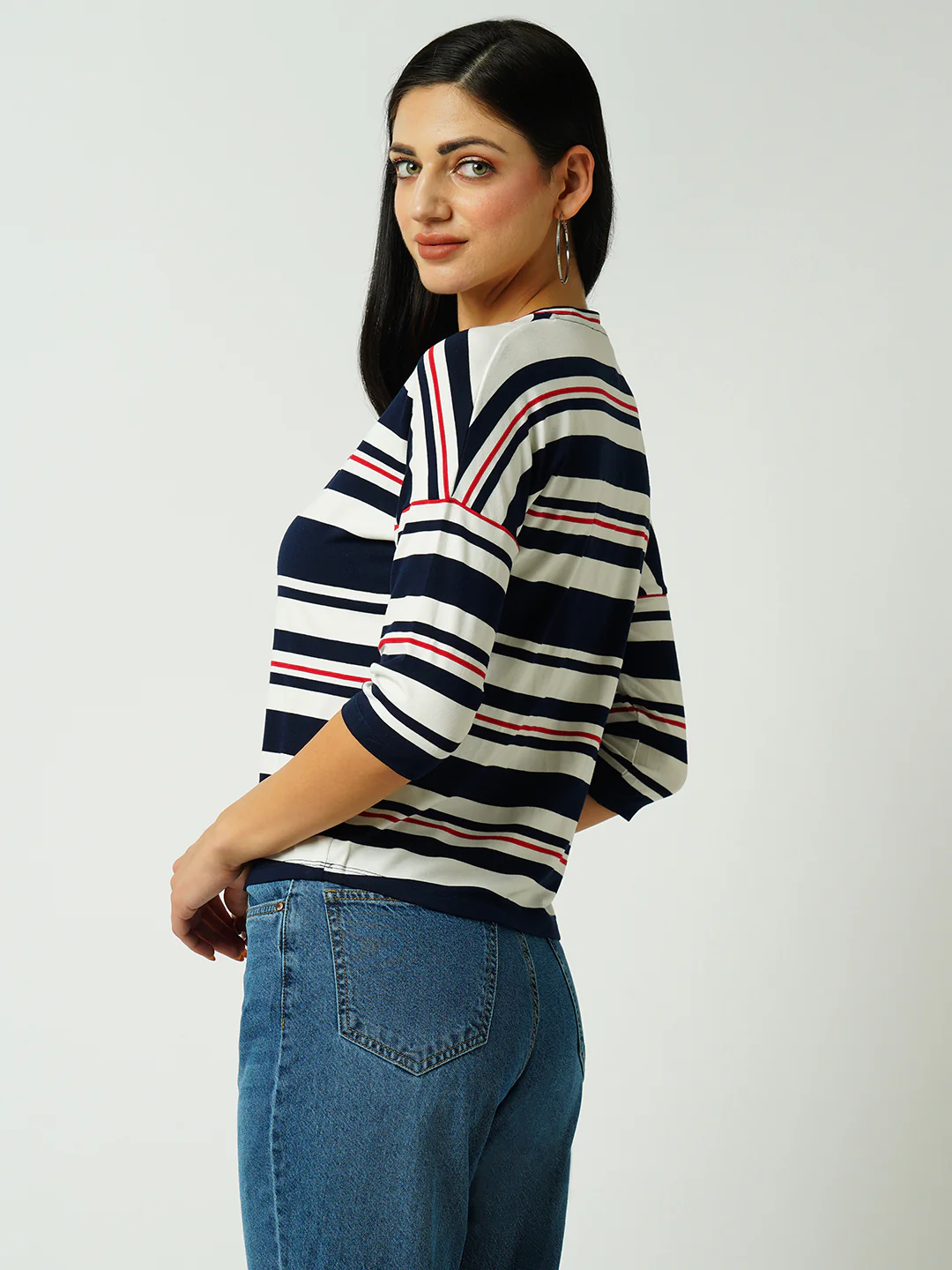 Women Navy/Off White Strip Tshirt - Image 3