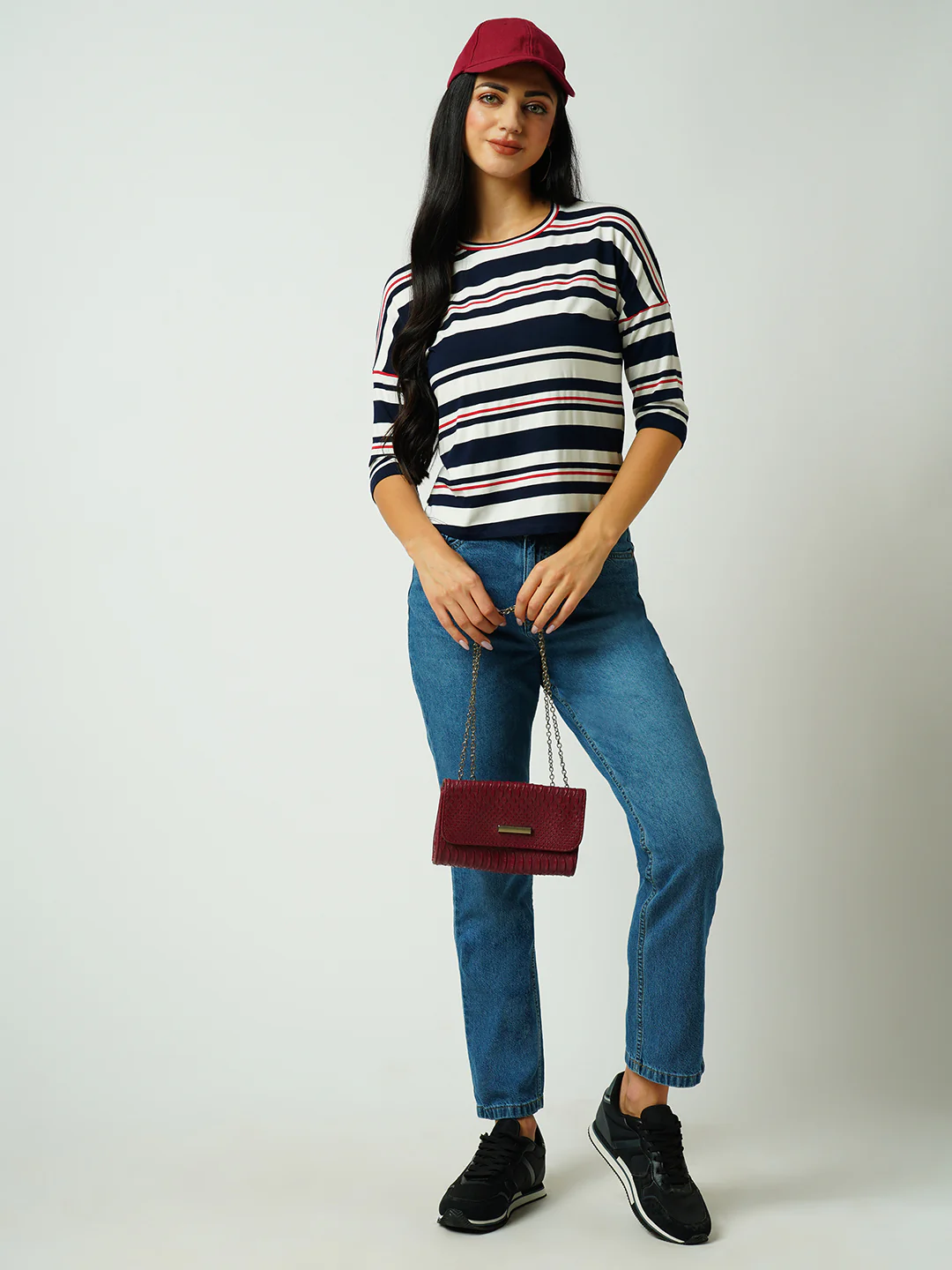 Women Navy/Off White Strip Tshirt - Image 4