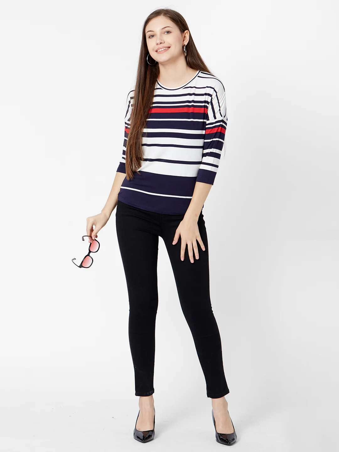 Women Navy/Off White Stripe T-Shirt