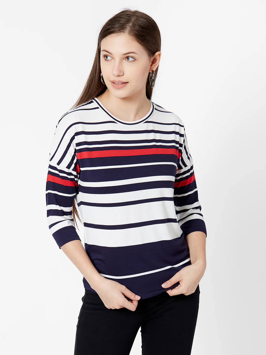 Women Navy/Off White Stripe T-Shirt - Image 2