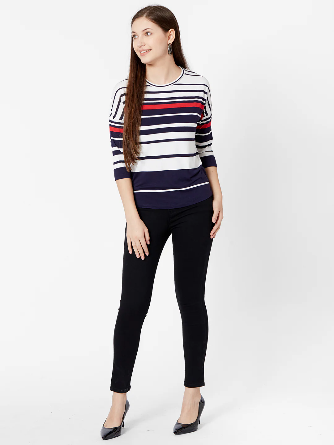 Women Navy/Off White Stripe T-Shirt - Image 4