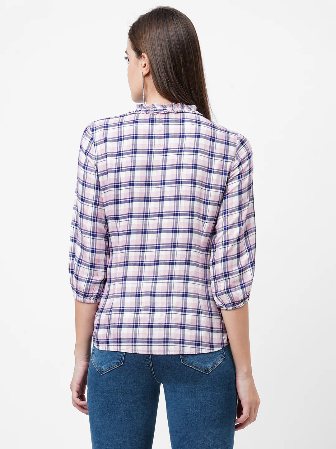 Women Navy/Pink Checks Top - Image 3