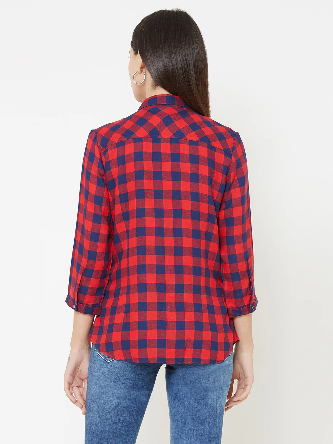 Women Navy-Red Slim Shirt - Image 3