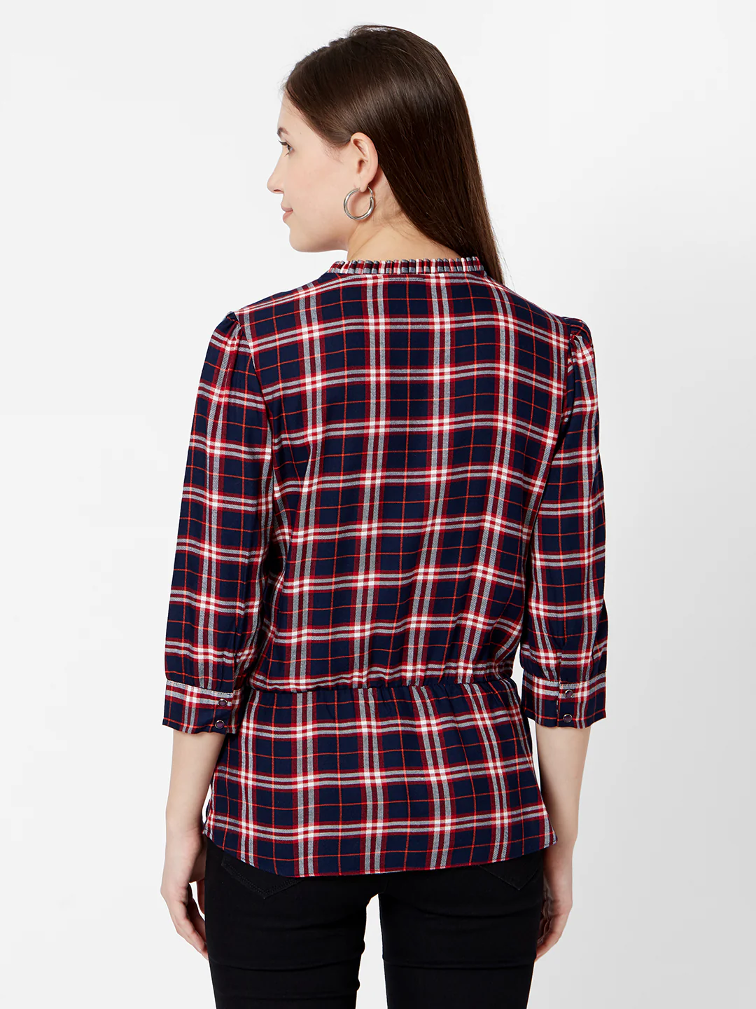 Women Navy-Red Slim Top - Image 3