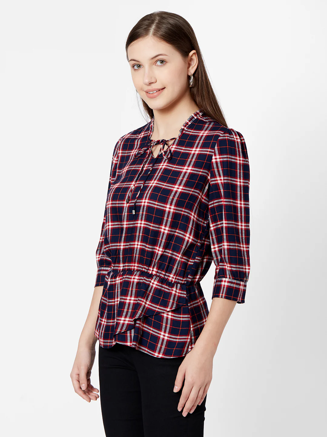 Women Navy-Red Slim Top - Image 4