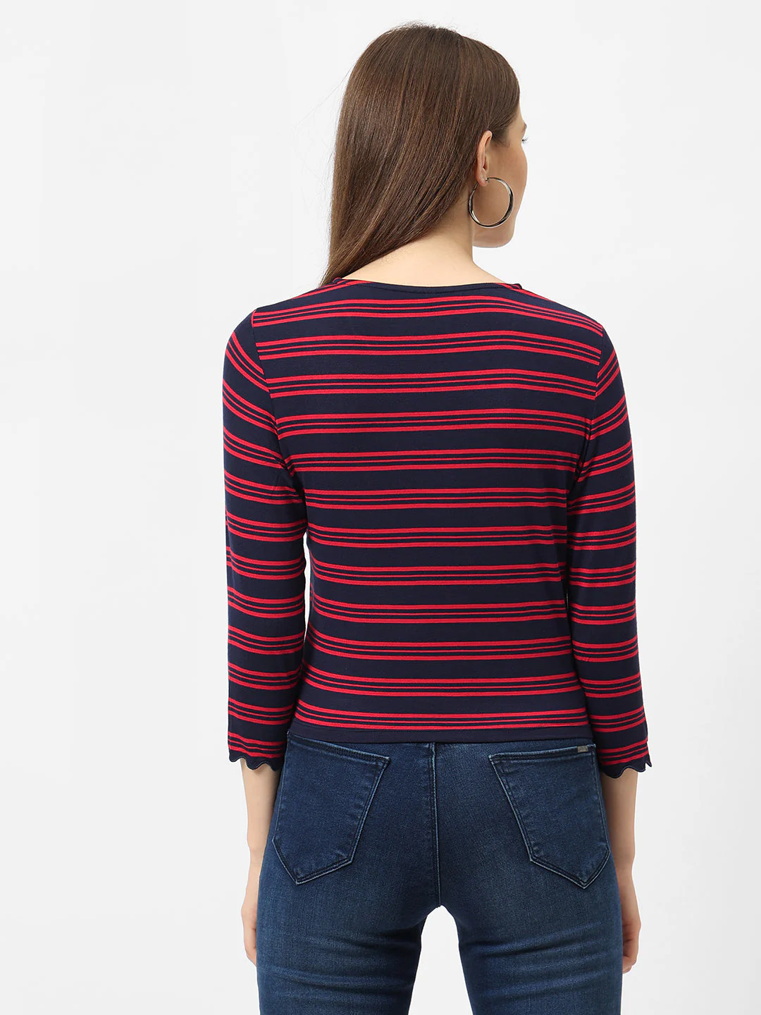Women Navy/Red Stripe Crop T-Shirt - Image 3