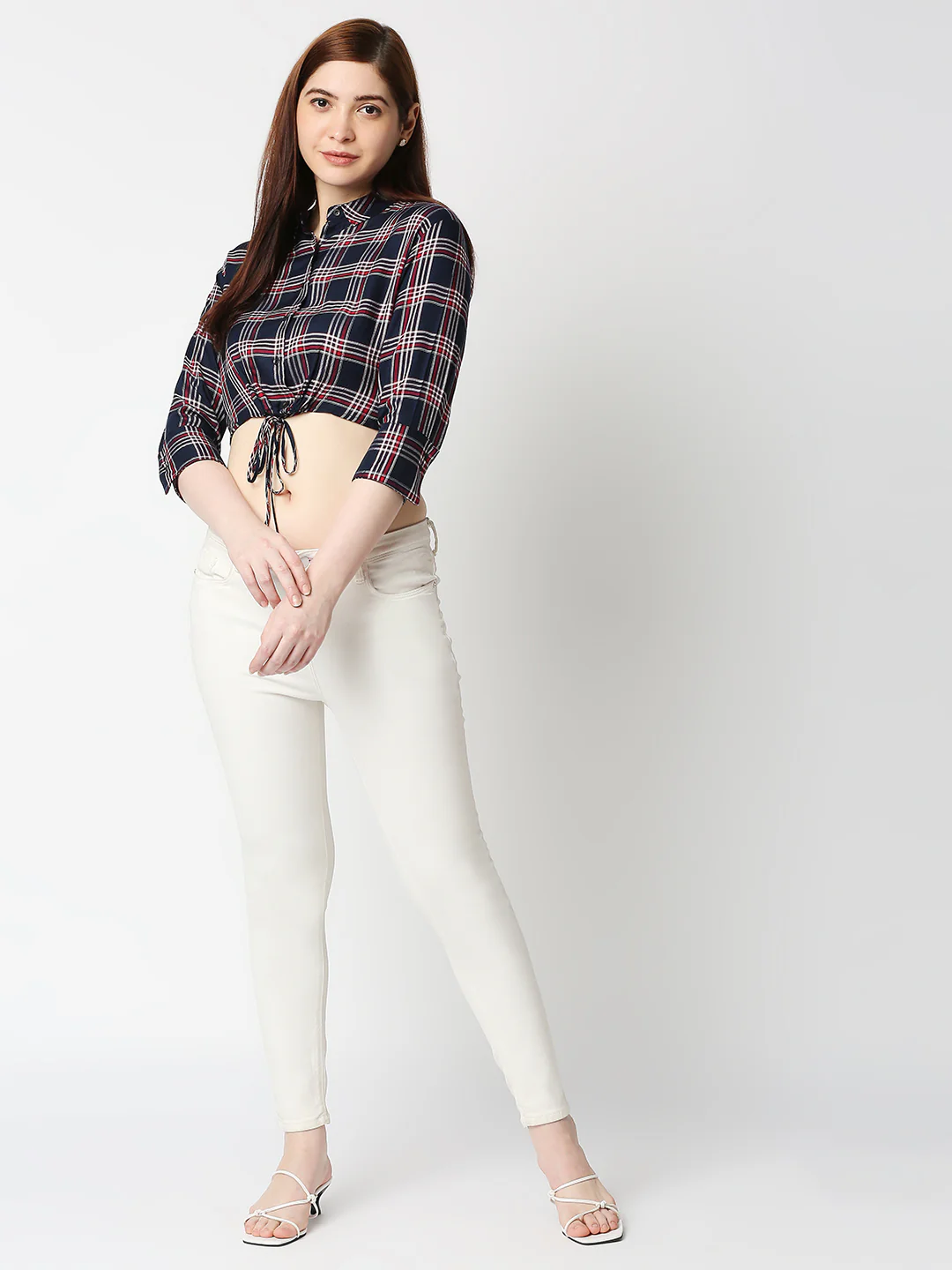 Women Navy Slim Crop Shirt - Image 2