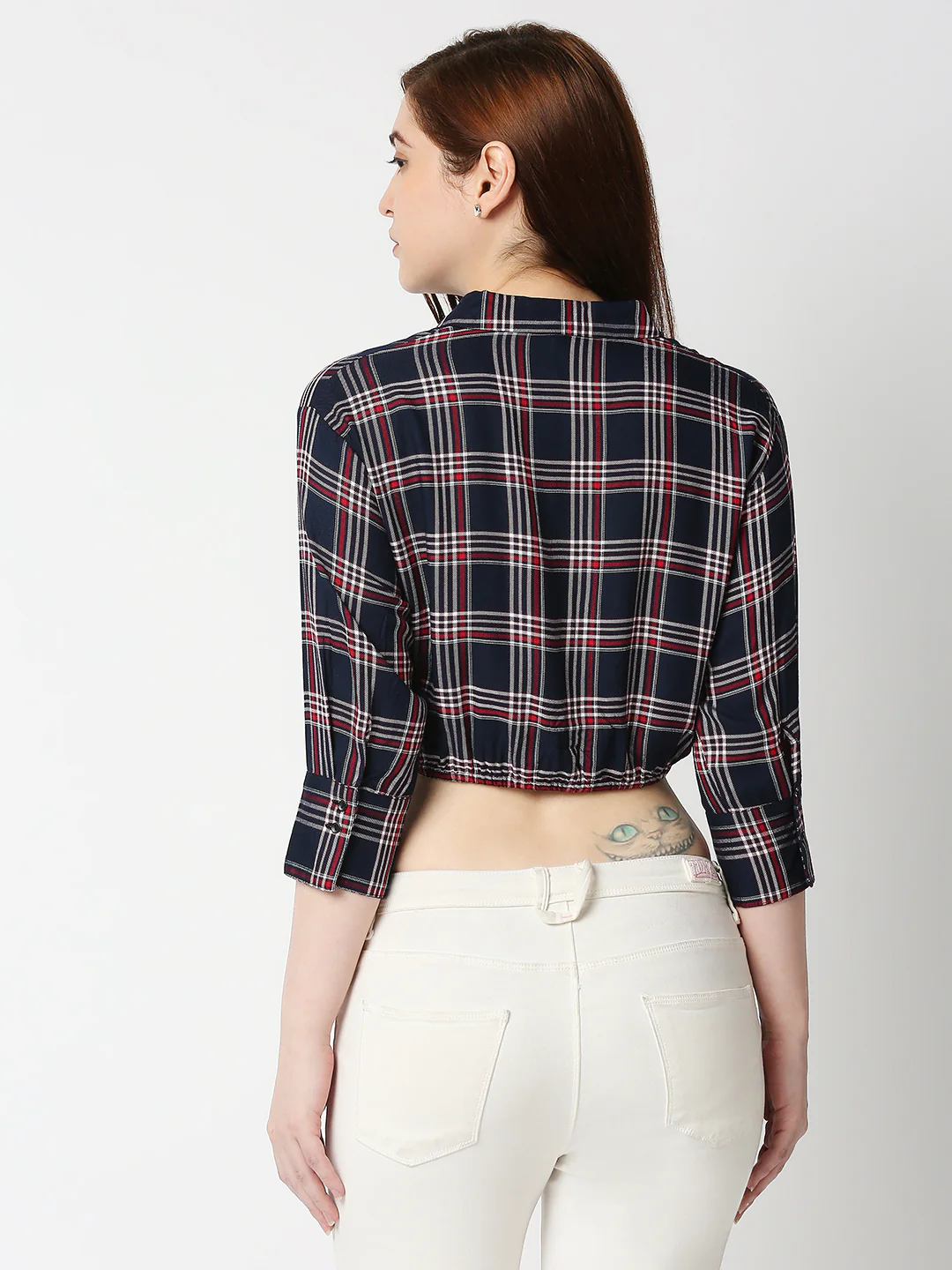 Women Navy Slim Crop Shirt - Image 4