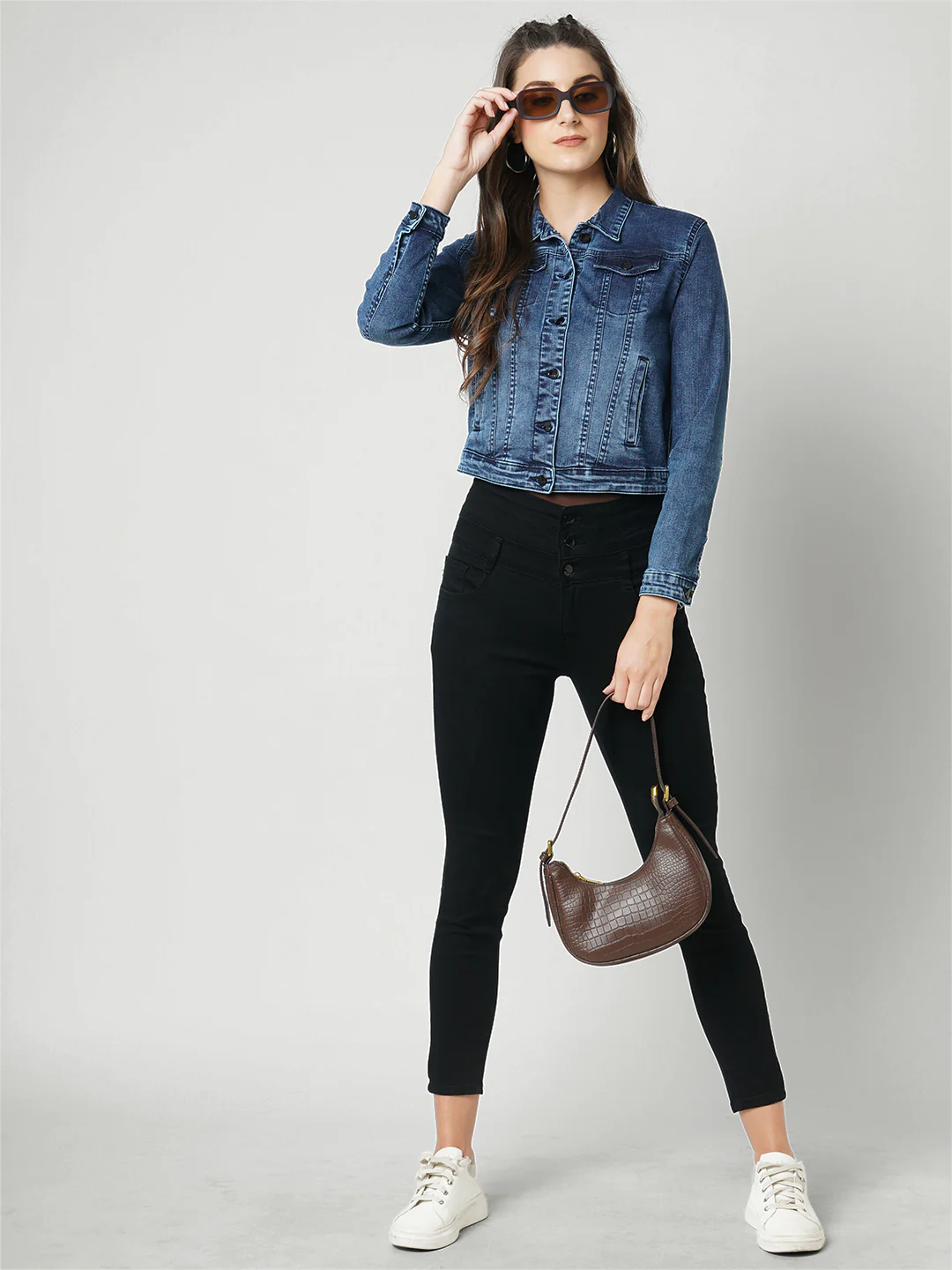 Women Navy Slim Fit Denim Jacket - Image 4