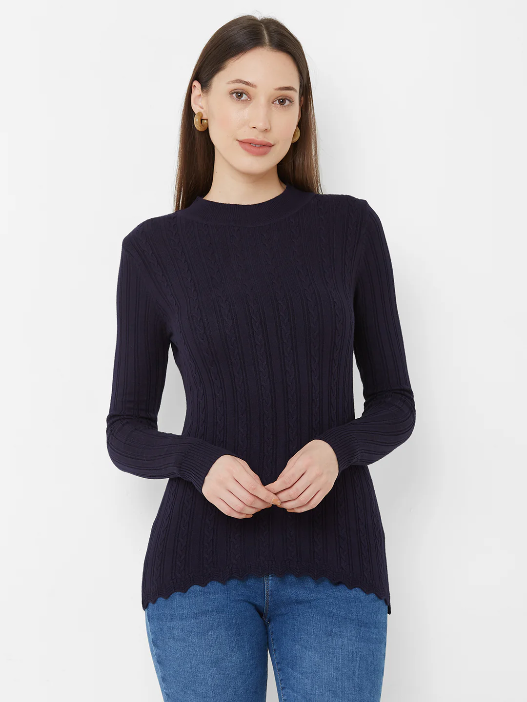 Women Navy Slim Fit Sweater - Image 2