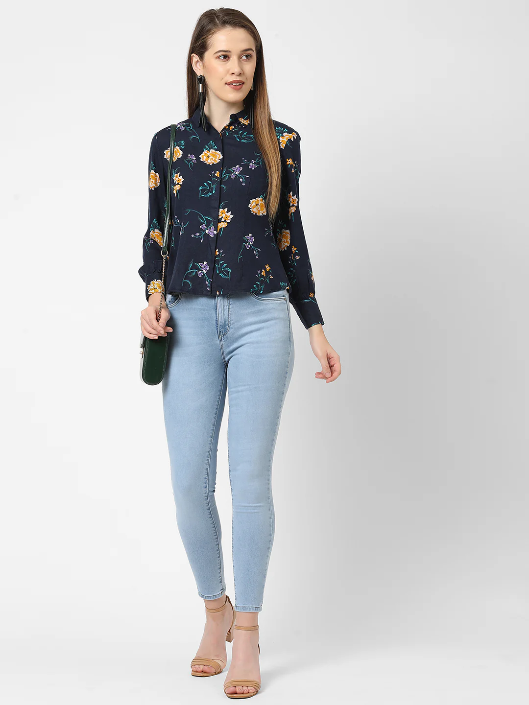 Women Navy Slim Shirt - Image 2