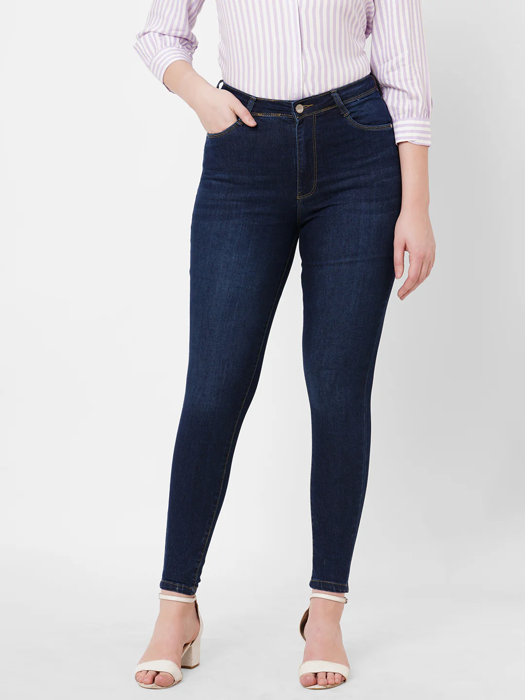 Women Navy Super High-Rise Super Skinny Jeans - Image 2