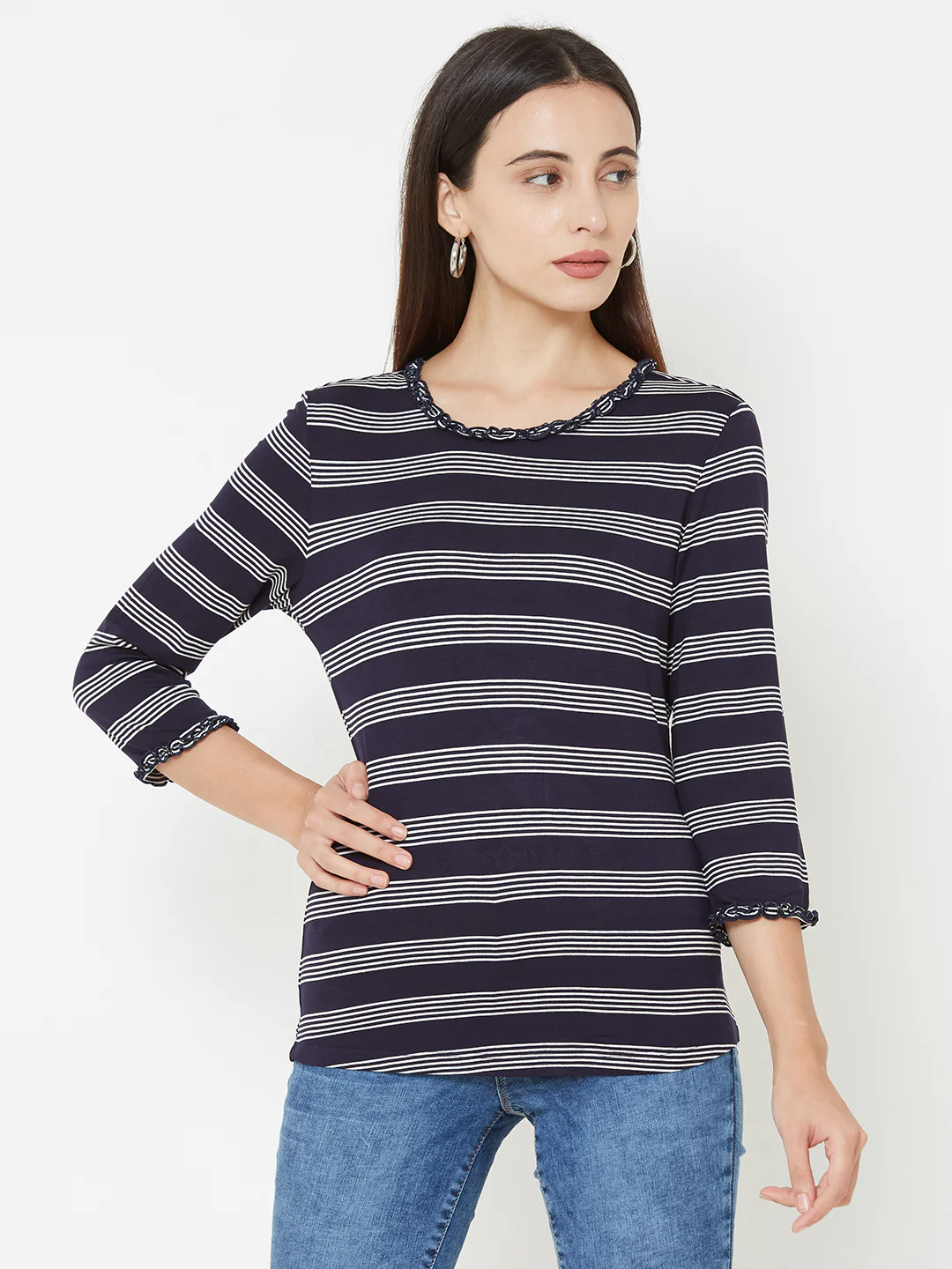 Women Navy/White Stripe T-Shirt - Image 2