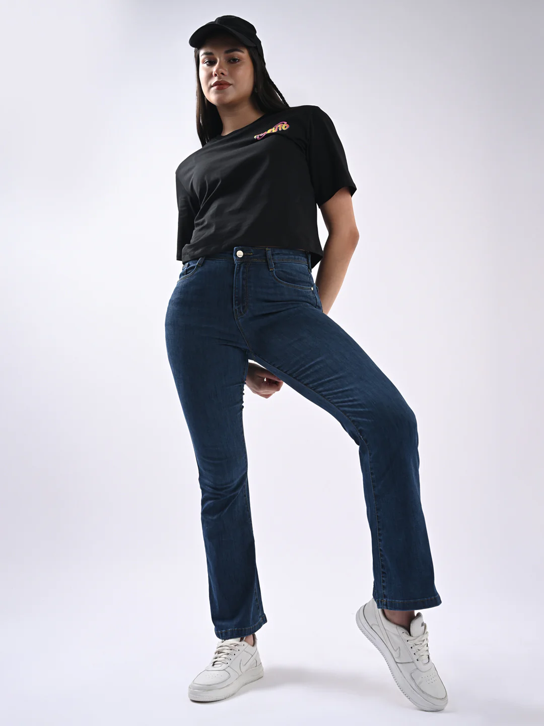 Women Novel Blue High-Rise Flare Jeans