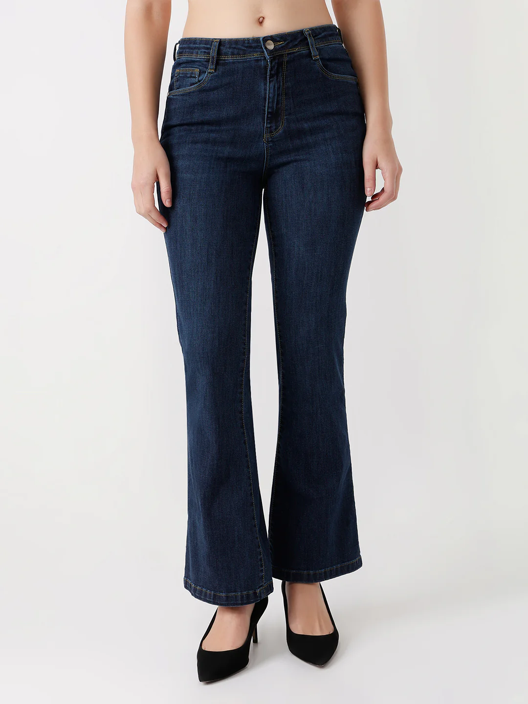 Women Novel Blue High-Rise Mini Flare Jeans - Image 2
