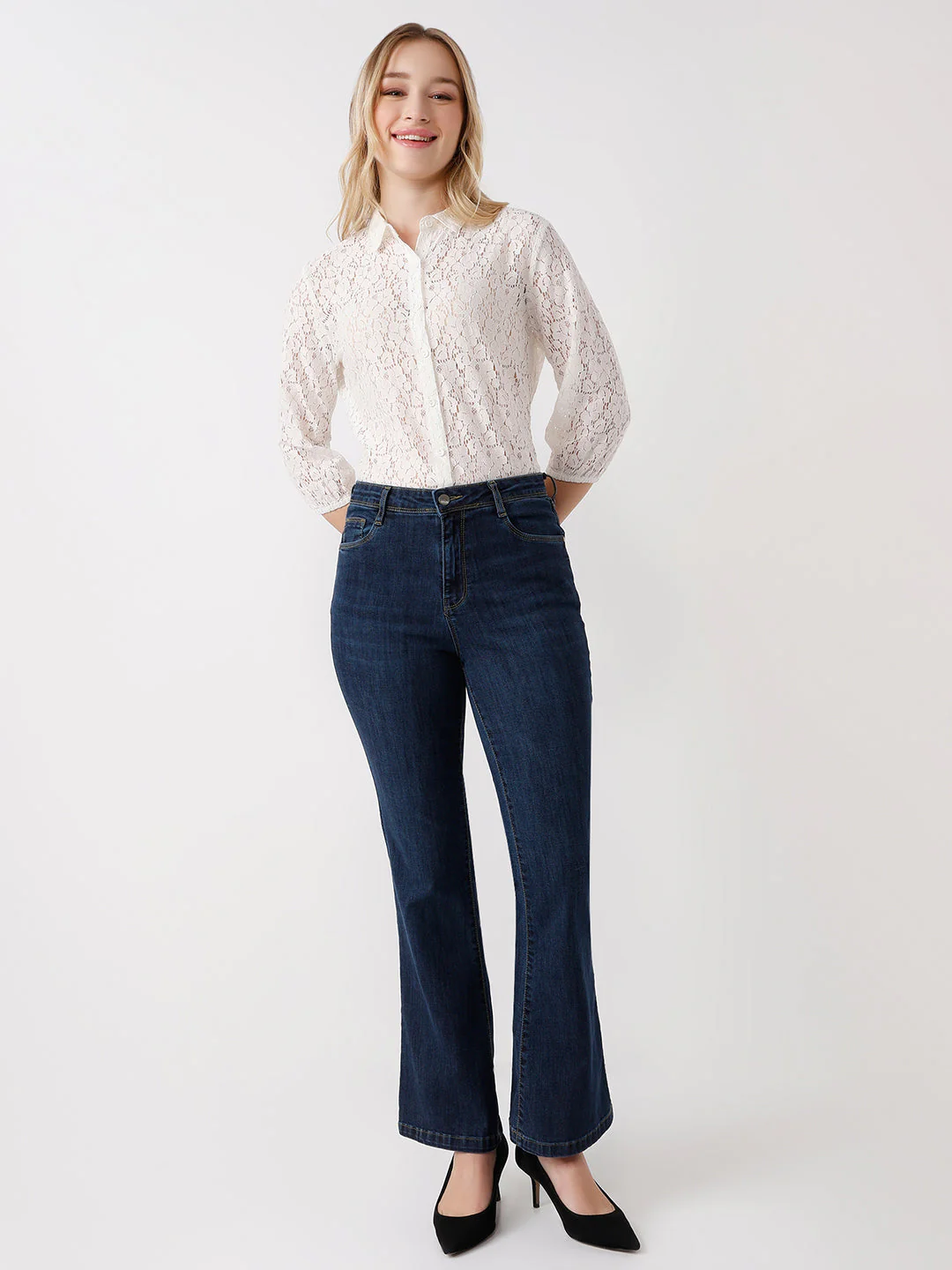 Women Novel Blue Mini Flare Jeans